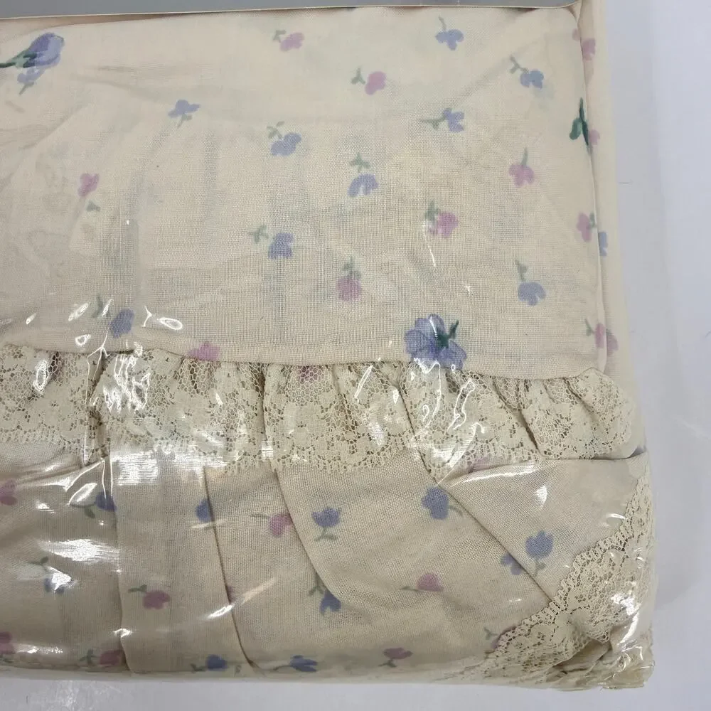 Vintage Marlborough Floral Full Sheet Set Lace Ruffle Combed-Soft 4 Pc NOS USA